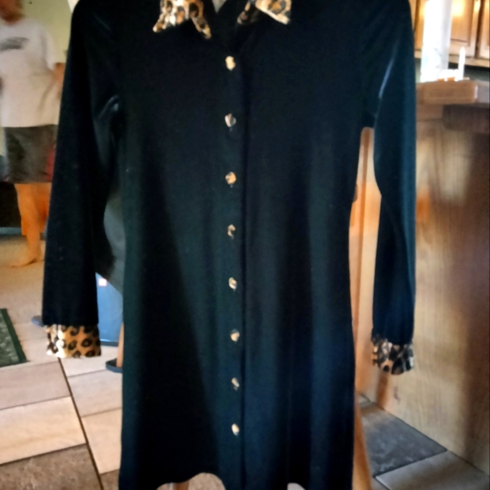 Leopard Trim Black Women's Coat